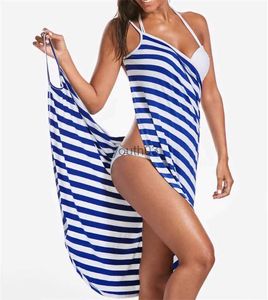 Jupes Skorts 2023 grande taille été plage sexy femmes rayure robe portefeuille bikini couvrir sarongs femmes vêtements maillots de bain maillot de bain dos nu 240319
