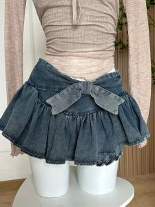 Skirtsskorts Aline Women Denim Blue Jean Jirts Shorts 2023 Summer Bow Hot Girls Mini jupe Streetwear Sexy Y2K IRRÉGULAIRE KAWAII COQUETTE