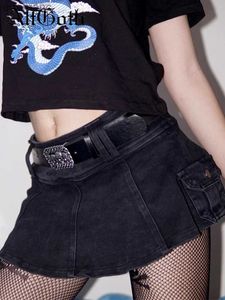 Jupes Skorts AltGoth Harajuku Y2k jupe en jean femmes gothique foncé Streetwear Mini jupe avec ceinture de crâne centre commercial Goth Punk Grunge Sexy Emo Clubwear 240330