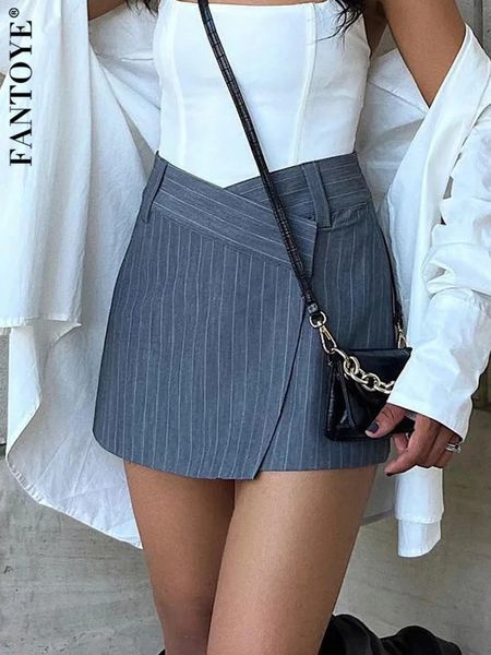 Jupes Skorts Fantoye taille basse rayé femmes jupe gris Preppy Style côté fendu Mini jupe femme moulante été fille Streetwear 231206