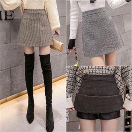 Röcke Skorts Mode Plaid A-Line Mini Rock Frauen Herbst Winter Hohe Taille Woolen Rock Weibliche Casual Allgleiches Grundlegende Kurzen Rock 231206