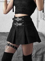 Faldas Skorts HOUZHOU Minifalda gótica Harajuku para mujer, Falda plisada de cintura alta, cinturón de línea A, trajes negros Punk Kpop Y2k, ropa de calle para niña 240330