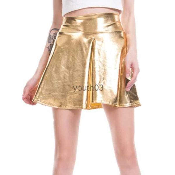 Jupes Skorts INDJXND été Sexy Laser taille haute mini jupe Club fête danse brillant holographique métallique plissé décontracté solide noir bas 240319