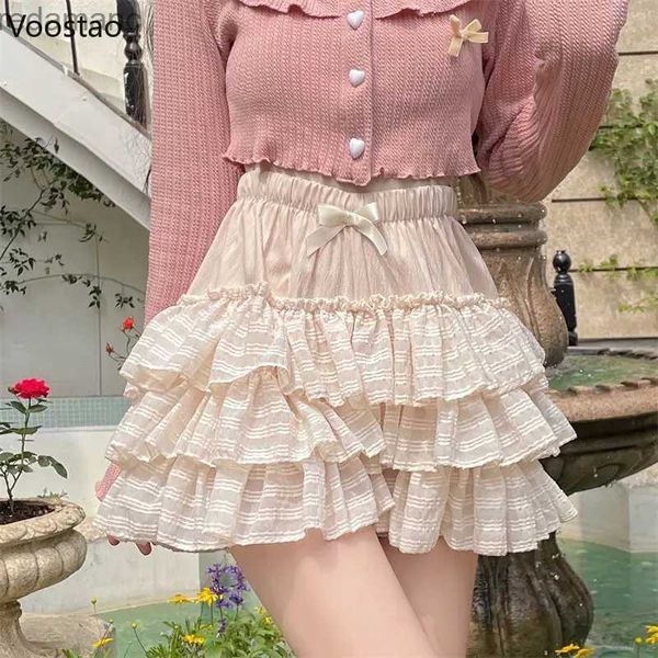 Jupes Skorts Japonais Kawaii Lolita Mini jupe femmes été mignon taille haute nœud volants jupes à plusieurs niveaux Girly mode coréenne princesse jupes 240330