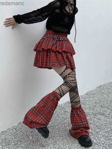 Jupes Skorts Ruibbit Rock Punk gothique Harajuku fille chaude robe de gâteau noir rouge Plaid doux fille japonaise Lolita dentelle mini jupe et jambière 240330