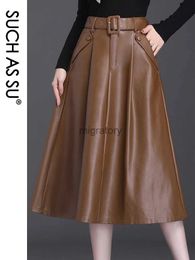 Jupes Skorts telles que SU 4 couleurs disponibles automne hiver nouveauté dames poches plissées taille haute en cuir taille femmes YQ240223