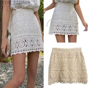 Rokken Skorts Dames Gehaakte Gebreide Minirok Dames Zomer Boho Geometrisch Patroon Hoge Taille Strandvakantie A-lijn Met Voering Yq240328