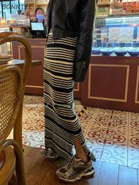 Jupes Skorts femmes décontracté rayé automne correspondant simple coréen a-ligne à la mode cheville longueur design confortable tricoté hiver 231215