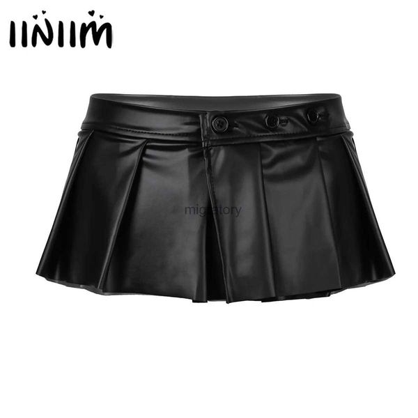 Faldas Skorts Minifalda plisada de cuero PU para mujer, ropa de noche para discoteca, disfraz de juego de rol para fiesta sexy, minifalda para mujer Hot Pole Rave YQ240223