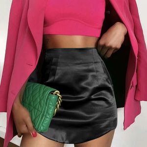 Rokken slanke chique elegante vrouwen mini groen satijnen high street solide side ritssluiting sexy bodycon rok faldas mujer 230325