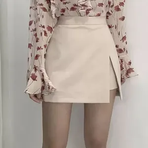 Jupes fendues mini femmes coréennes taille haute solide irrégulière bureau dame mode extensible chic simple une ligne