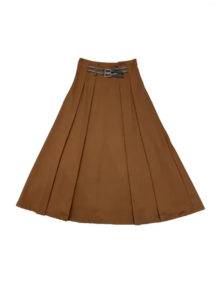 Faldas cinturón pequeño cintura alta media falda atmósfera de moda simple versátil cómodo 2024 otoño e invierno 1101