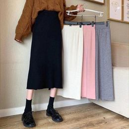 Skirts smlinan Basic gemorste gebreide rok vrouwen 2024 herfst winter solide dikker midi dames preppy stijl hoge taille a-line