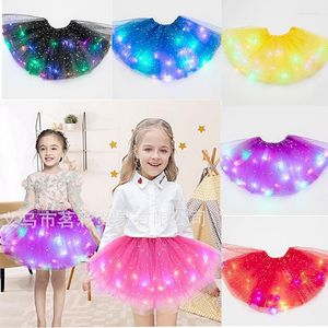 Rokken zachte tule sparkle rok meisjes pailletten led gloeiende lichte bloem prinses tutu sprookje kostuum omhoog 1 pc dropship