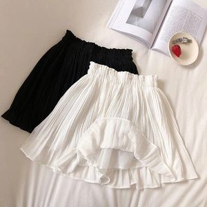 Jupes Solid Mariffon Summer Shorts Jupe femmes Fashion Elastic Greed Pleed Mini Beach Faldas Saias