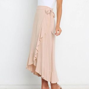 Faldas Falda midi de color sólido con cordones Verano Ligero Irregular Fluido Envoltura asimétrica para mujer Fiesta