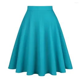 Rokken Solid Color Retro Vintage A Line Blue Flare Swing Rockabilly Dames zomer 2024 Katoen 60s 50s Skater Rok