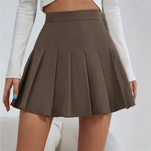 Jupes couleur unie douce Mini pour filles femmes taille haute jupe plissée Y2k été décontracté Kawaii a-ligne Plaid noir Tennis