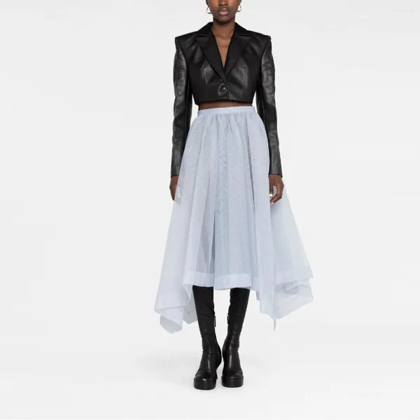 Jupes spécialement conçues asymétriques tulle femmes maxi avec coupe de vague d'organza voir à travers la jupe tutu de longueur de cheville