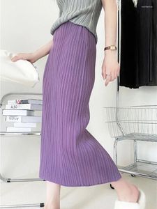 Skirts Spring 2024 Miyake Mujeres plisadas Falda Corea Fashion Stretch Classic Lake Blue A-Line Straight Long Causal Style