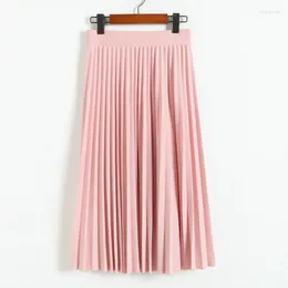 Skirts Spring And Autumn Fashion Women's High Waist Pleated Solid Color Half Length Elastic Skirt Promotions Lady Black Pink