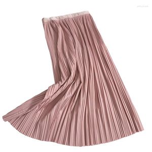 Rokken lente roze geplooide rok dames elastische mode high taille a-line mid-length midi