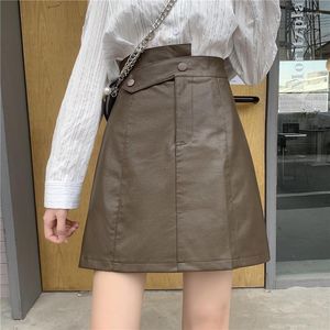 Skirts Spring PU Leather A-Line Mini Womens Clothing 2023 Corto Outumn High cintura Slim Hip D1131