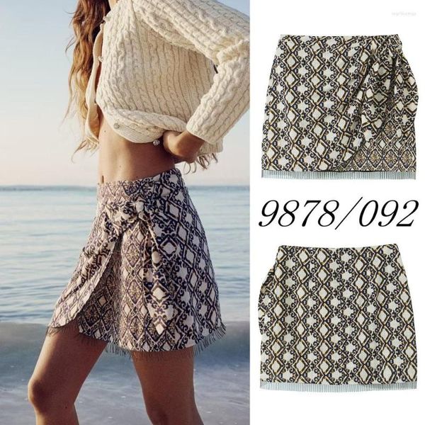 Faldas Falda de primavera UNIZERA Ropa de mujer Casual Retro Estilo de playa Con cuentas Borla Decoración Impreso Sarong 9878092