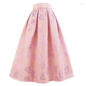 Jupes Printemps Été 2023 Rétro Jacquard Rose Brodé Robe De Bal Femmes Taille Haute Parapluie De Fête