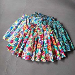 Skirts Spring Summer Big Kids Niñas Impresión de algodón Flower plisado Baby elástico Alta cintura Mini falda ropa para 3-16 H240423