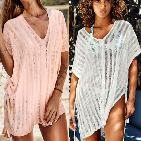 Jupes printemps/été évider tricots ample Bikini superposition maillots de bain couvrir plage Protection solaire T-shirt