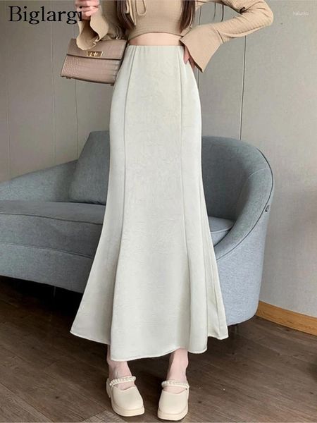 Faldas Spring Summer Long Fishtail Falda Mujeres Fashion Fashion Limas Damas High Wait Style Style Korean Plisado División Mujer