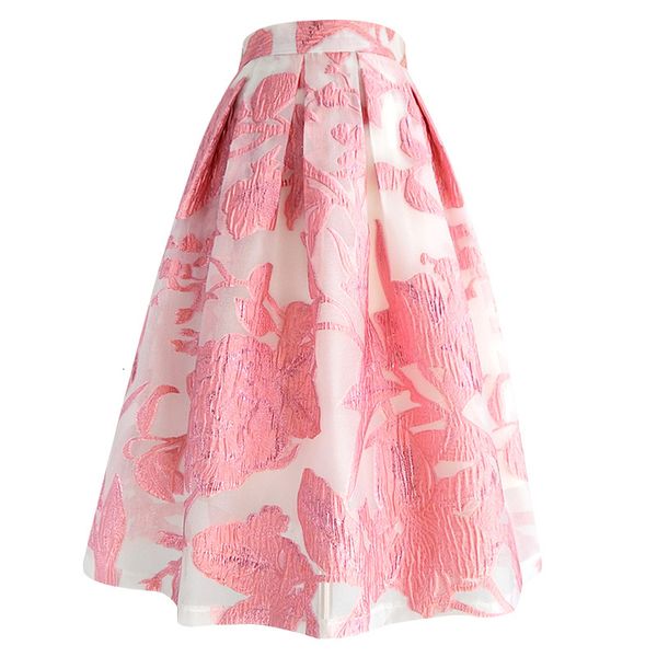 Jupes Printemps été Vintage élégant mode coréenne fée douce florale Organza gland taille haute rose Tulle maille longue jupe Midi 230417