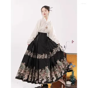 Jupes Printemps Tissage Or Imitation Maquillage Fleur Cheval Visage Jupe Style Chinois Original Hanfu Costume Ancien
