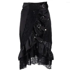 Rokken steampunk gotisch kanten bloemen onregelmatige shirring geplooide feest maxi lange rok sexy vrouwen plus size Victoriaanse kostuums