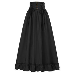 Rokken Steampunk Vrouwen Renaissance Rok Smocked Back Hoge Taille Slanke Retro Gepardeerde Zoom Uitlopende A-Lijn Swing Skater Long