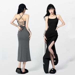 Jupes Strap Wrap Hip Dress Spicy Girl Summer Sexy Tight Back Split Long Mother's