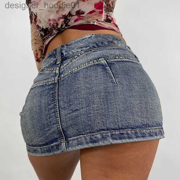 Faldas streetwear moda diamantes bodycon denim falda venta cintura alta mini faldas mujeres carga verano bolsillos casual y2k corto damas inferior delgado l230912