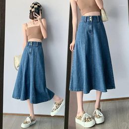 Skirts Streetwear Lady Denim Longitud media Falda Mujeres Muchos tamaños Casco Casual Winist Slim Jeans Ropa de moda coreana