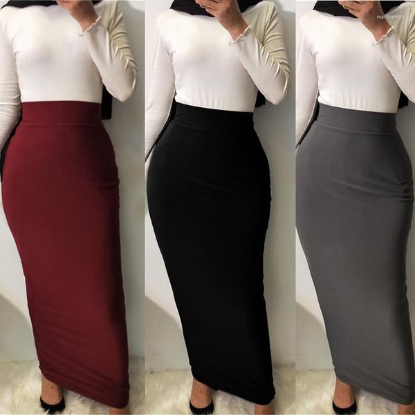 Faldas Elástico Bodycon Falda larga Modal Mujer Musulmán Versátil Moda Slim Fit Cintura alta Maxi Islámico Turco Dubai