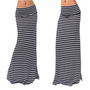 Jupes Stripe Jupe Femmes Taille Haute Stretch Wrap Hanches Large Femme Plus La Taille Longueur Au Sol Maxi Boho Beach Print