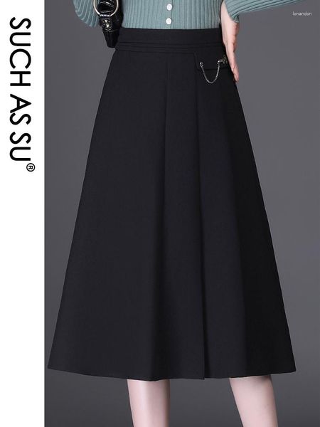 Jupes telles que SU automne hiver tissé femmes 2023 noir café profond taille haute une ligne jupe genou longueur plissée femme