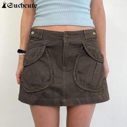 Jupes telles de harajuku poches patchwork cargo y2k vintage solide streetwear demin mini femmes