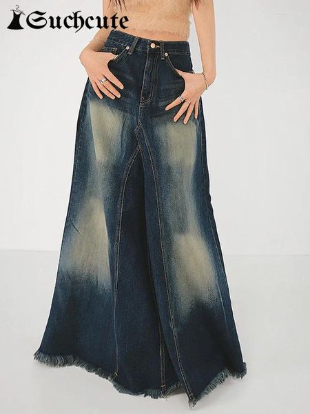 Jupes telles de style coréen tie-dye cargo denim harajuku streetwear bleu maxi women fairycore basse taille vintage vintage