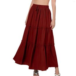 Faldas de verano 2023 para mujer, falda informal holgada de Color sólido con cinturón para Festival, falda clásica y versátil, Faldas de mujer