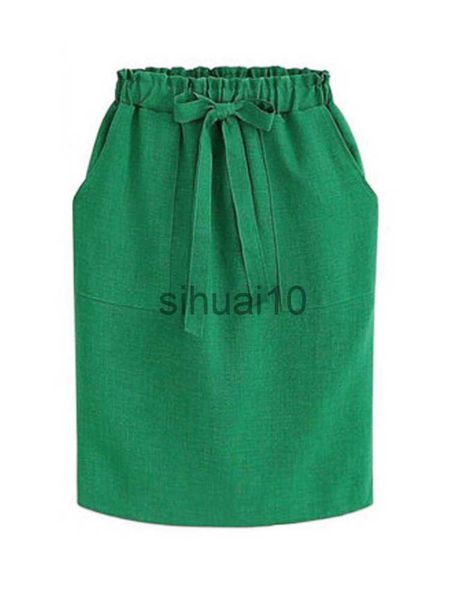 Faldas Verano Otoño Elegante Midi Faldas Mujer Oficina Lápiz Falda Algodón Cintura Elástica Paquete Hip Falda Arco Falda Verde J230621