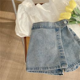 Rokken zomer babymeisjes denim dunne shorts pure kleur Koreaanse stijl peuters kinderen casual 230505