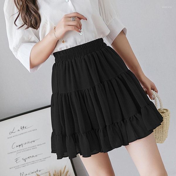 Faldas de verano Chiffon Mini Women Fashion Solid High cintura plisada Sexy Short Corean Style Jupe Femme