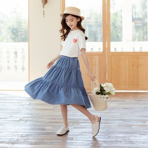 Jupes été enfants filles Denim 4 à 16 ans vêtements pour enfants adolescents pour maman et moi 100 coton couverture genou volants jupe 230614