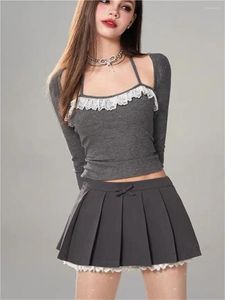 Jupes Summer Vêtements Femmes 2024 Mini noir pour femme coréenne Fashion White en dentelle de dentelle y2k plissée mignonne haute taille